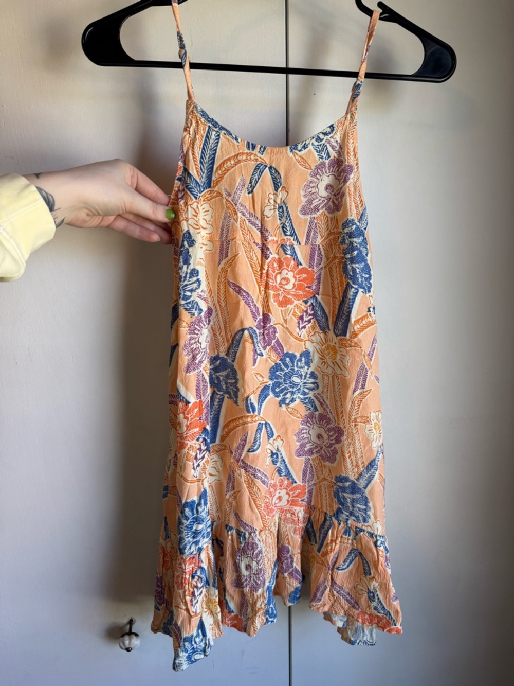 Urban Outfitters Peach Floral Spaghetti-Strap Mini Dress